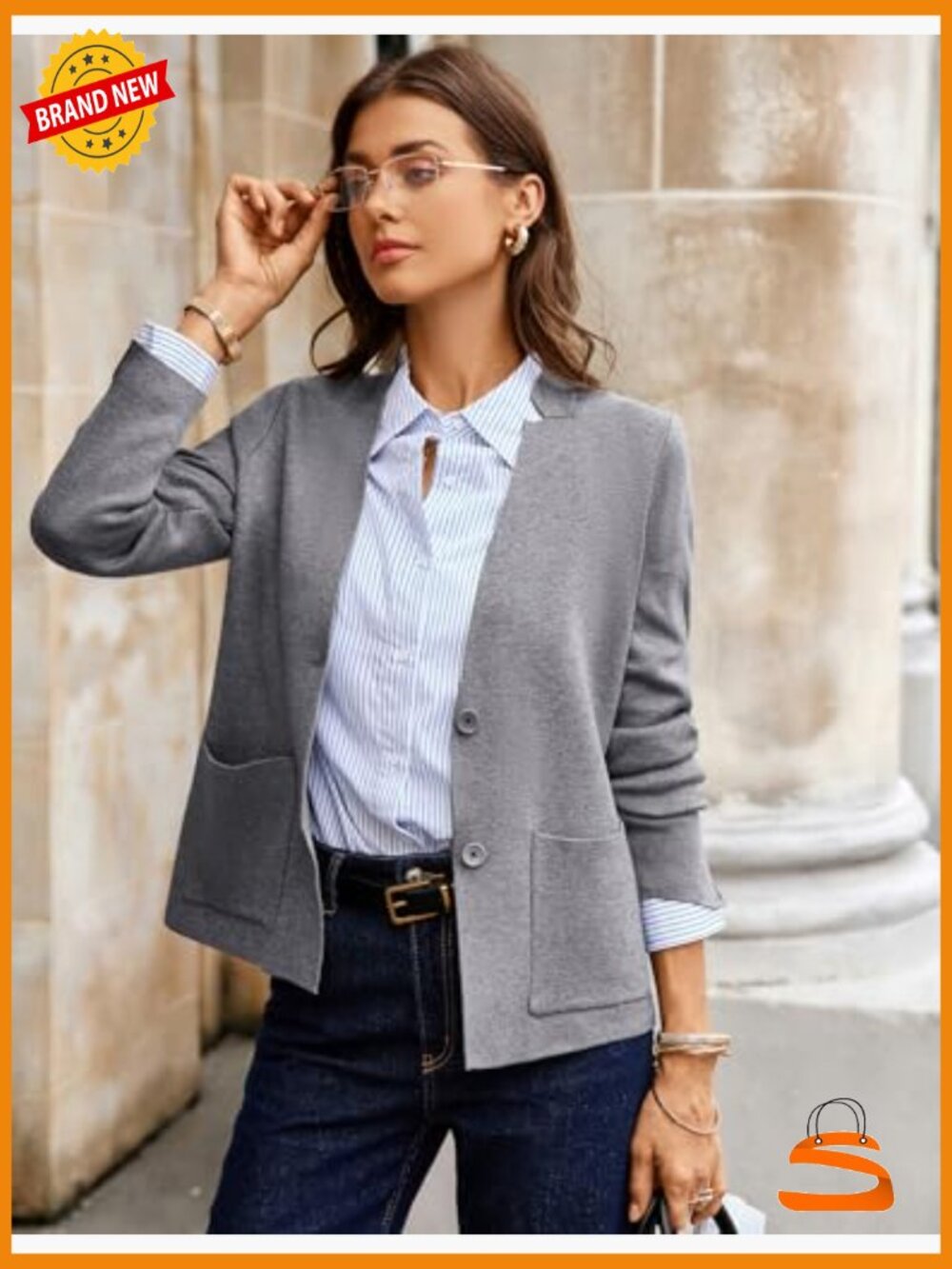 Sweater Blazer Knit Cardigan Business Casual Work Suit Jacket with Pockets - Picture 5 of 7